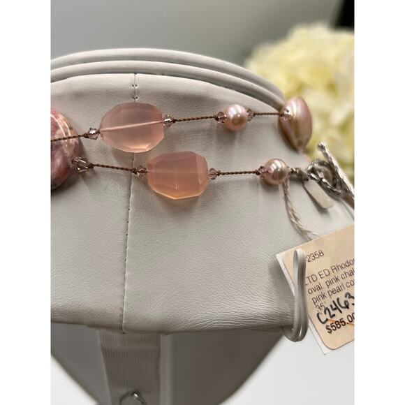 Margo Morrison Rhodonite, Opal, Pink Chalcedony, Pink White Pearl 925 Necklace - Picture 8 of 11